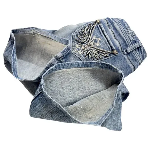 Vintage Y2K Low Rise Flare Jeans 29 Embroidered Studded Grunge Mall Grunge - Picture 10 of 13